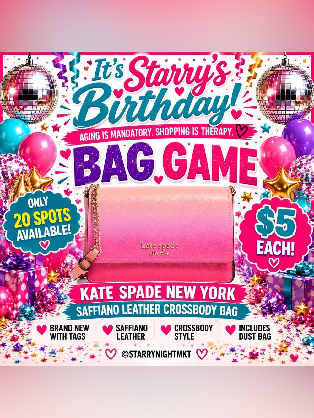 🎂👜 BIRTHDAY SHOW-ONLY BAG GAME 👜🎂 KATE SPADE CROSSBODY • $5! 🪩💗